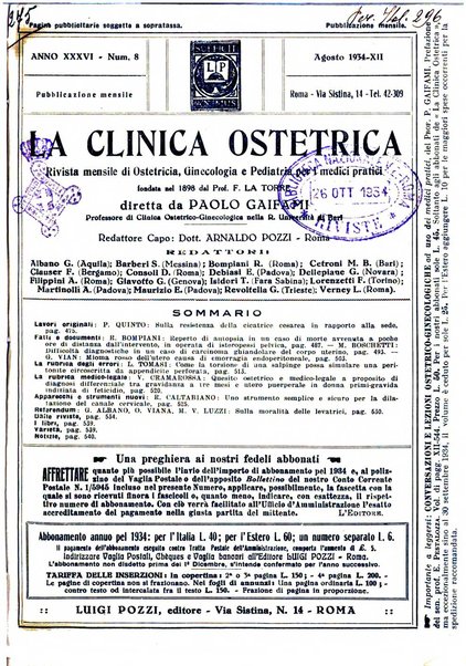 La clinica ostetrica rivista di ostetricia, ginecologia e pediatria. - A. 1, n. 1 (1899)-a. 40, n. 12 (dic. 1938)