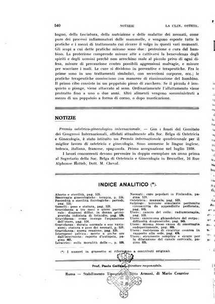 La clinica ostetrica rivista di ostetricia, ginecologia e pediatria. - A. 1, n. 1 (1899)-a. 40, n. 12 (dic. 1938)