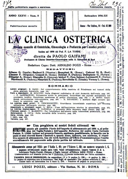 La clinica ostetrica rivista di ostetricia, ginecologia e pediatria. - A. 1, n. 1 (1899)-a. 40, n. 12 (dic. 1938)