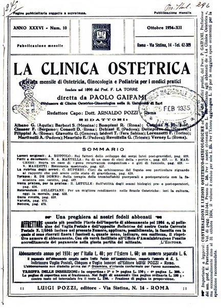 La clinica ostetrica rivista di ostetricia, ginecologia e pediatria. - A. 1, n. 1 (1899)-a. 40, n. 12 (dic. 1938)