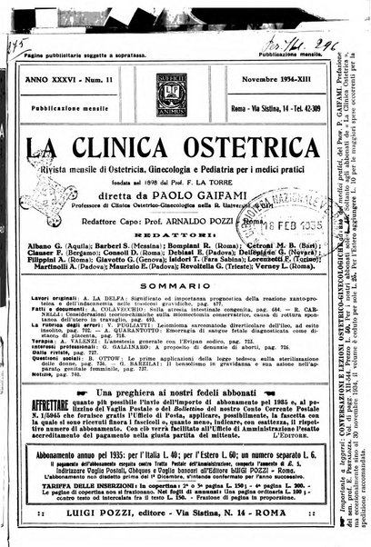 La clinica ostetrica rivista di ostetricia, ginecologia e pediatria. - A. 1, n. 1 (1899)-a. 40, n. 12 (dic. 1938)