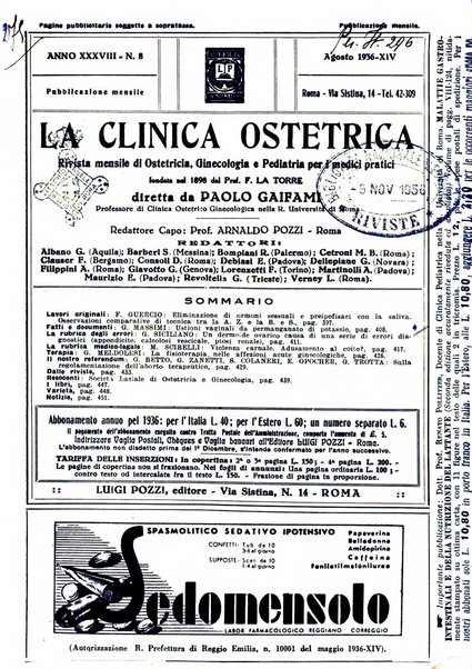 La clinica ostetrica rivista di ostetricia, ginecologia e pediatria. - A. 1, n. 1 (1899)-a. 40, n. 12 (dic. 1938)