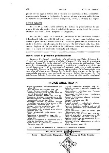 La clinica ostetrica rivista di ostetricia, ginecologia e pediatria. - A. 1, n. 1 (1899)-a. 40, n. 12 (dic. 1938)