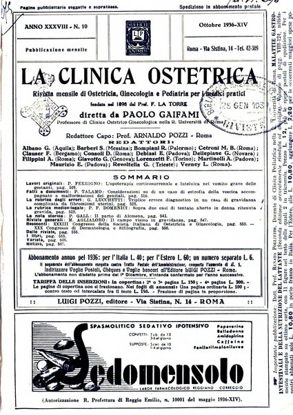 La clinica ostetrica rivista di ostetricia, ginecologia e pediatria. - A. 1, n. 1 (1899)-a. 40, n. 12 (dic. 1938)