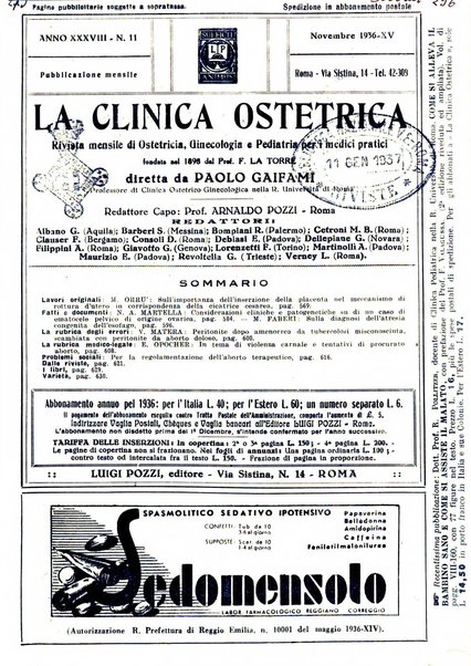 La clinica ostetrica rivista di ostetricia, ginecologia e pediatria. - A. 1, n. 1 (1899)-a. 40, n. 12 (dic. 1938)