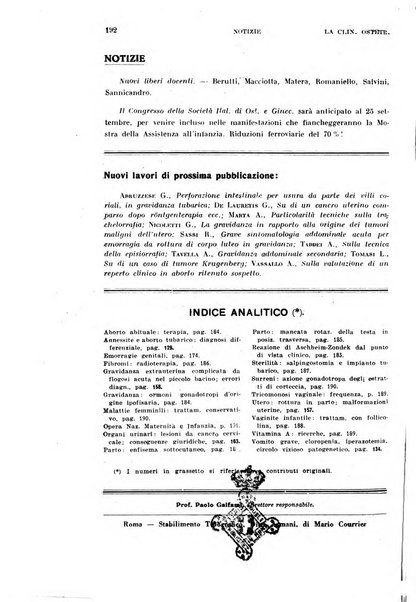 La clinica ostetrica rivista di ostetricia, ginecologia e pediatria. - A. 1, n. 1 (1899)-a. 40, n. 12 (dic. 1938)