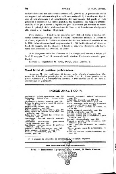 La clinica ostetrica rivista di ostetricia, ginecologia e pediatria. - A. 1, n. 1 (1899)-a. 40, n. 12 (dic. 1938)