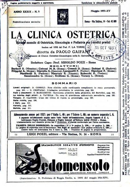 La clinica ostetrica rivista di ostetricia, ginecologia e pediatria. - A. 1, n. 1 (1899)-a. 40, n. 12 (dic. 1938)