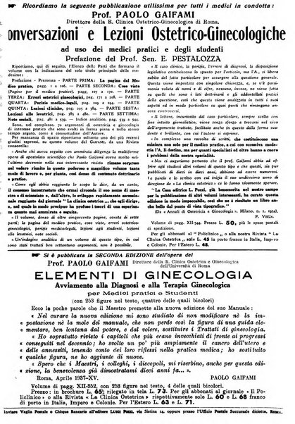 La clinica ostetrica rivista di ostetricia, ginecologia e pediatria. - A. 1, n. 1 (1899)-a. 40, n. 12 (dic. 1938)