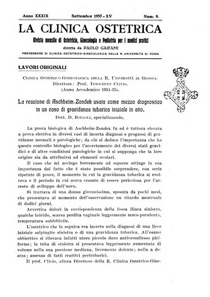 La clinica ostetrica rivista di ostetricia, ginecologia e pediatria. - A. 1, n. 1 (1899)-a. 40, n. 12 (dic. 1938)