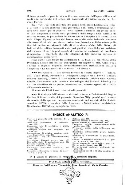 La clinica ostetrica rivista di ostetricia, ginecologia e pediatria. - A. 1, n. 1 (1899)-a. 40, n. 12 (dic. 1938)