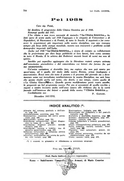 La clinica ostetrica rivista di ostetricia, ginecologia e pediatria. - A. 1, n. 1 (1899)-a. 40, n. 12 (dic. 1938)