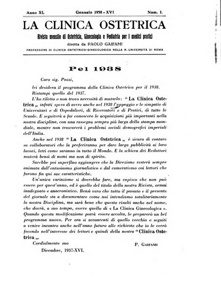 La clinica ostetrica rivista di ostetricia, ginecologia e pediatria. - A. 1, n. 1 (1899)-a. 40, n. 12 (dic. 1938)