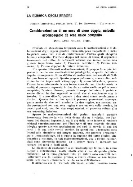 La clinica ostetrica rivista di ostetricia, ginecologia e pediatria. - A. 1, n. 1 (1899)-a. 40, n. 12 (dic. 1938)