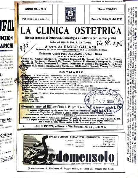 La clinica ostetrica rivista di ostetricia, ginecologia e pediatria. - A. 1, n. 1 (1899)-a. 40, n. 12 (dic. 1938)