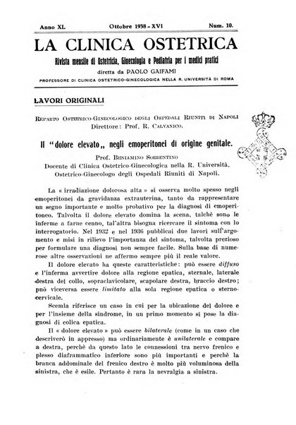 La clinica ostetrica rivista di ostetricia, ginecologia e pediatria. - A. 1, n. 1 (1899)-a. 40, n. 12 (dic. 1938)