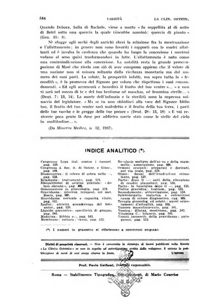 La clinica ostetrica rivista di ostetricia, ginecologia e pediatria. - A. 1, n. 1 (1899)-a. 40, n. 12 (dic. 1938)