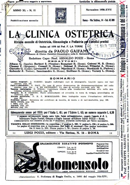 La clinica ostetrica rivista di ostetricia, ginecologia e pediatria. - A. 1, n. 1 (1899)-a. 40, n. 12 (dic. 1938)