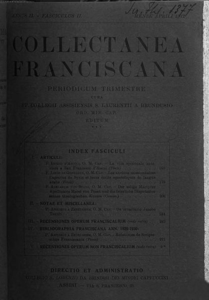 Collectanea franciscana periodicum trimestre PP. Collegii Assisiensis S. Laurentii a Brundusio Ord. min. cap. editum