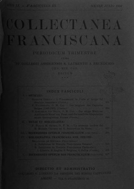 Collectanea franciscana periodicum trimestre PP. Collegii Assisiensis S. Laurentii a Brundusio Ord. min. cap. editum