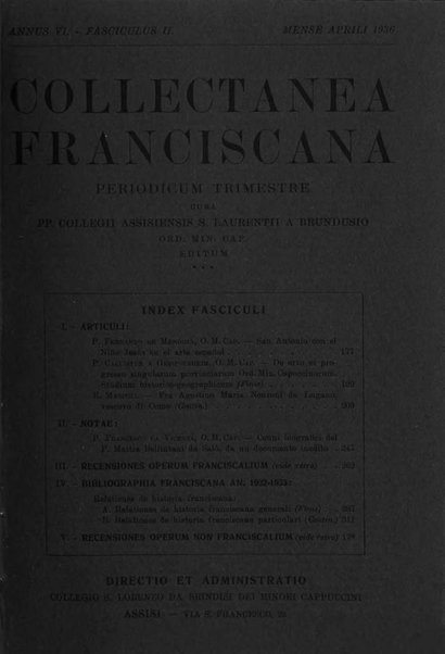 Collectanea franciscana periodicum trimestre PP. Collegii Assisiensis S. Laurentii a Brundusio Ord. min. cap. editum