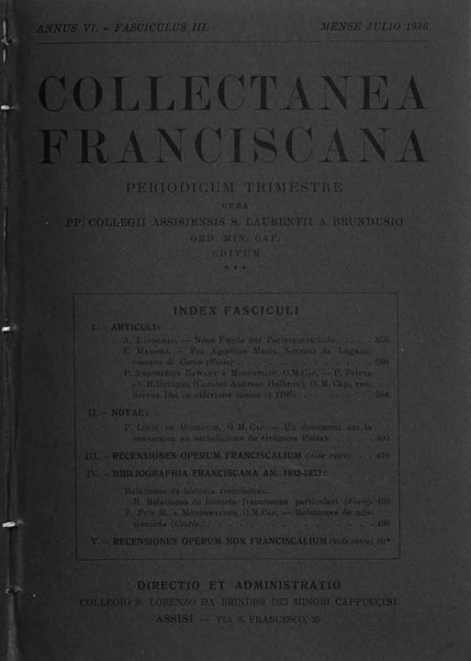 Collectanea franciscana periodicum trimestre PP. Collegii Assisiensis S. Laurentii a Brundusio Ord. min. cap. editum