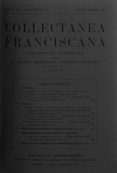 Collectanea franciscana periodicum trimestre PP. Collegii Assisiensis S. Laurentii a Brundusio Ord. min. cap. editum