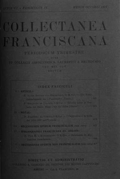 Collectanea franciscana periodicum trimestre PP. Collegii Assisiensis S. Laurentii a Brundusio Ord. min. cap. editum