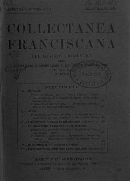 Collectanea franciscana periodicum trimestre PP. Collegii Assisiensis S. Laurentii a Brundusio Ord. min. cap. editum