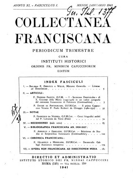 Collectanea franciscana periodicum trimestre PP. Collegii Assisiensis S. Laurentii a Brundusio Ord. min. cap. editum