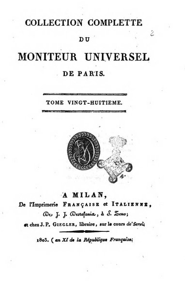 Collection complètte du Moniteur universel de Paris
