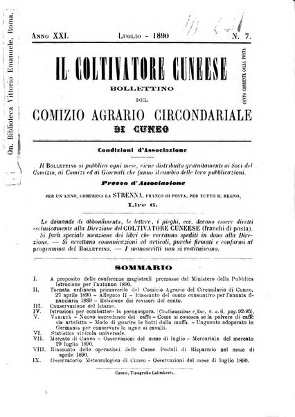 Il coltivatore cuneese bollettino del Comizio agrario circondariale di Cuneo