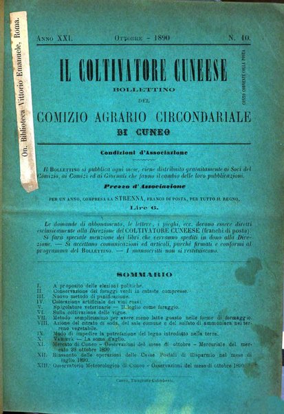 Il coltivatore cuneese bollettino del Comizio agrario circondariale di Cuneo