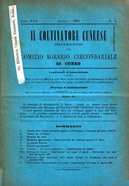 Il coltivatore cuneese bollettino del Comizio agrario circondariale di Cuneo