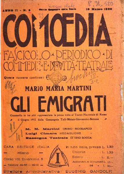 Comoedia fascicolo periodico di commedie e di vita teatrale