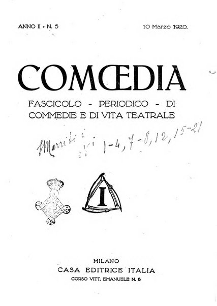 Comoedia fascicolo periodico di commedie e di vita teatrale