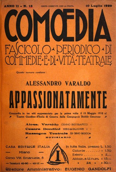 Comoedia fascicolo periodico di commedie e di vita teatrale