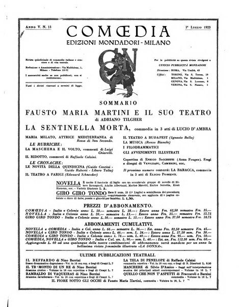 Comoedia fascicolo periodico di commedie e di vita teatrale