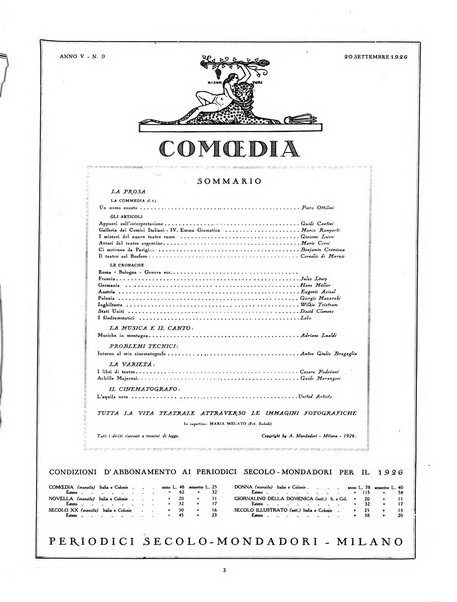 Comoedia fascicolo periodico di commedie e di vita teatrale