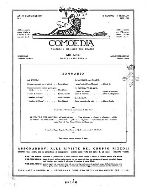 Comoedia fascicolo periodico di commedie e di vita teatrale