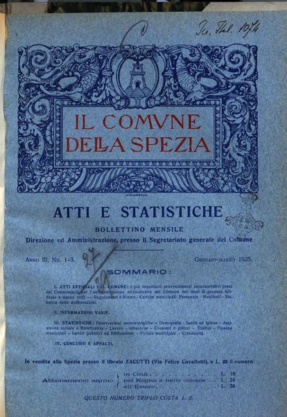 Il Comune della Spezia atti e statistiche