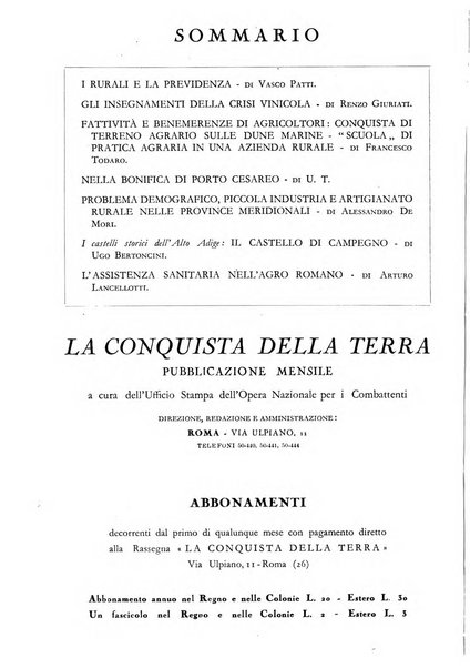 La conquista della terra rassegna dell'Opera nazionale per i combattenti