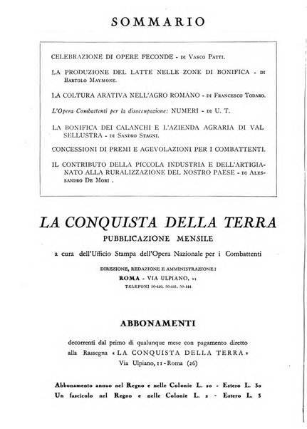 La conquista della terra rassegna dell'Opera nazionale per i combattenti