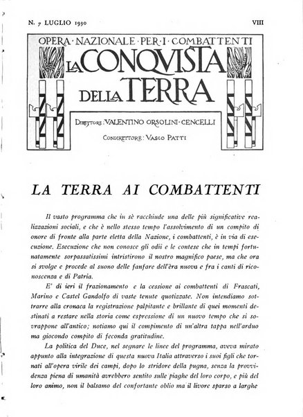 La conquista della terra rassegna dell'Opera nazionale per i combattenti