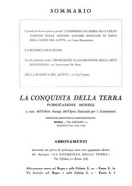 La conquista della terra rassegna dell'Opera nazionale per i combattenti