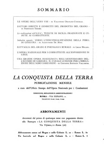 La conquista della terra rassegna dell'Opera nazionale per i combattenti