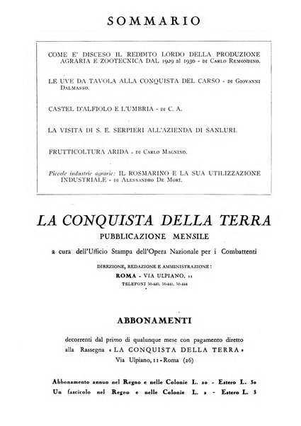 La conquista della terra rassegna dell'Opera nazionale per i combattenti