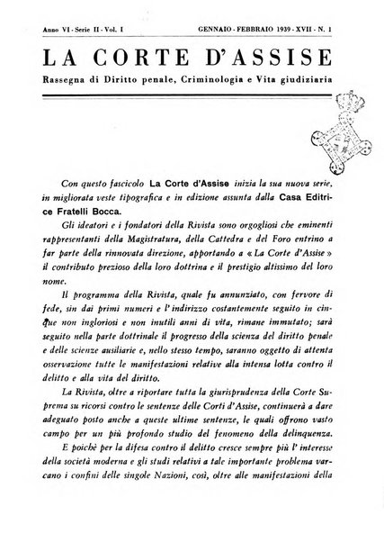 La Corte d'assise rassegna bimestrale di diritto penale di scienze criminali e di vita giudiziaria