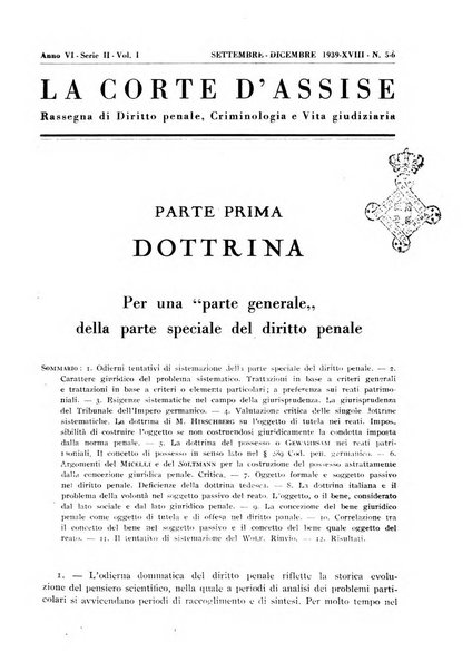 La Corte d'assise rassegna bimestrale di diritto penale di scienze criminali e di vita giudiziaria