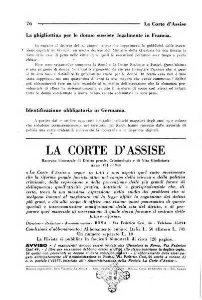 La Corte d'assise rassegna bimestrale di diritto penale di scienze criminali e di vita giudiziaria